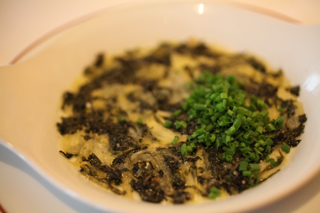 Kale & Onion gratin with chives.